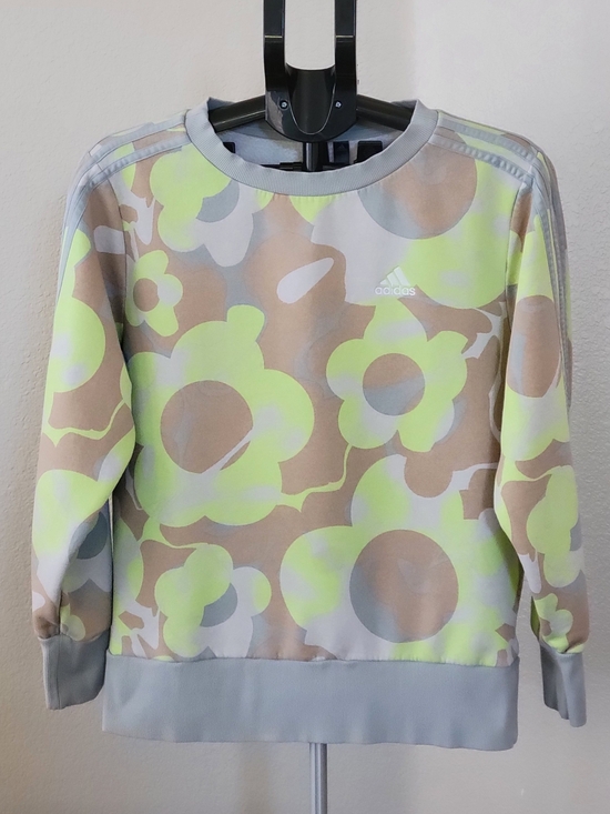 adidas Tops - Adidas Floral 3-Stripes Fleece Crewneck Sweatshirt Women's Size Small